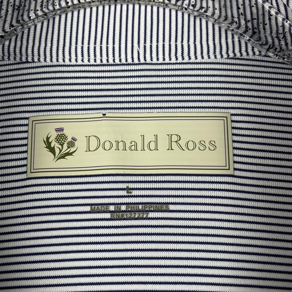 Donald Ross Polo Shirt Men's L Blue Stripe‎ Golf Blue Eagle w/ White Globe Logo - Picture 4 of 10